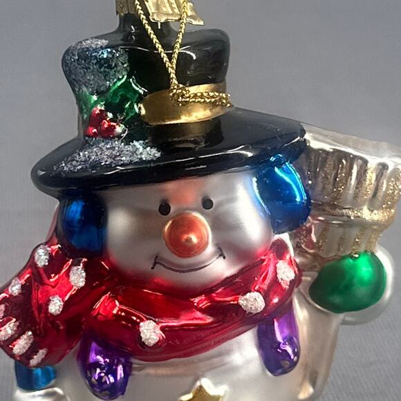 Thomas Pacconi Blown Glass Snowman Ornament 6” Hand Painted Dangle Leg Christmas - Picture 12 of 16